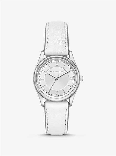 michael kors colette silver-tone and leather watch amazon|More.